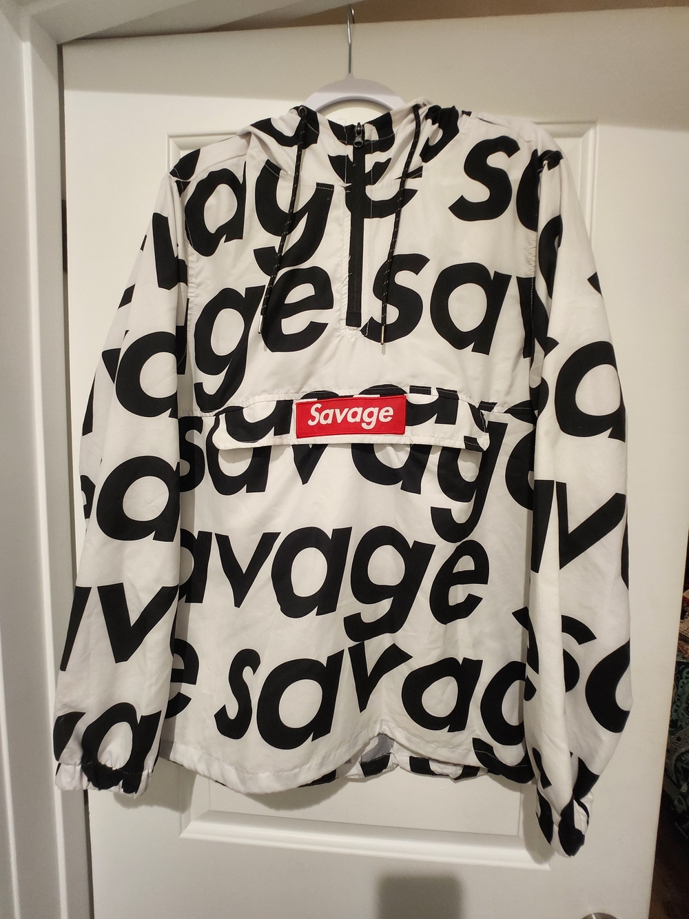 Salvage Mens Black & White Graphic Hooded Raincoat